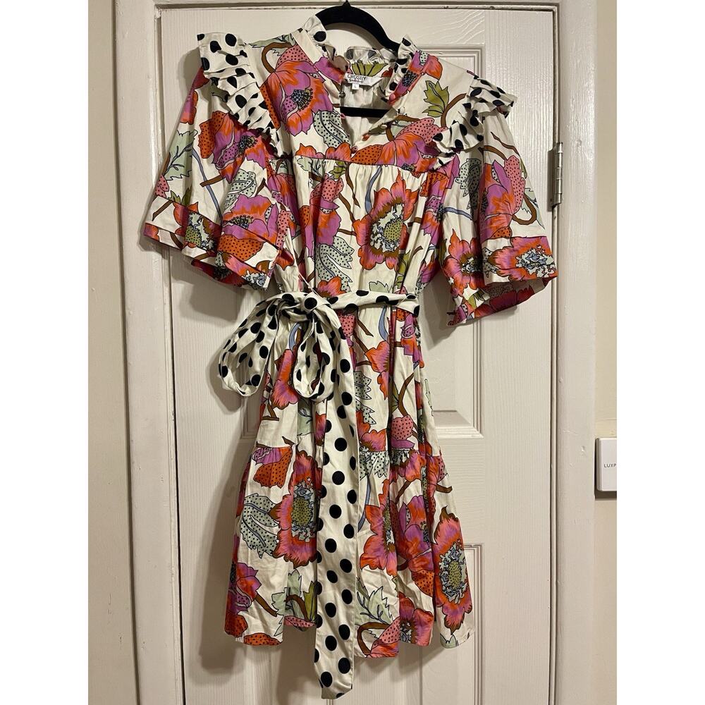 Crosby by Mollie Burch Maisie Cotton Floral Polka Dot Ruffle Mini Dress L - Picture 4 of 7